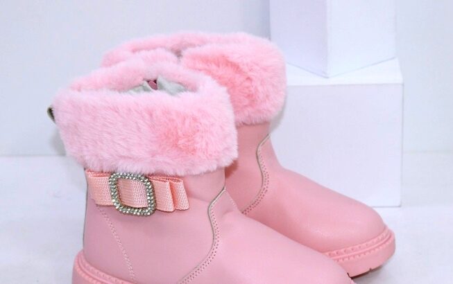 Розовые ботинки для девочек с бантиком