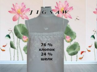 Jigsaw Шелк+хлопок Нежная красивая женская майка с вышивкой св. серо/белая
