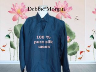 Debbie Morgan 100% pure silk Шелковая шикарная рубашка женская дл рукав синяя