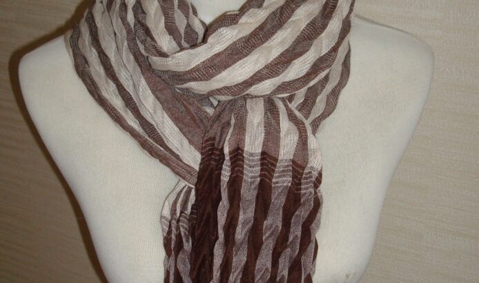 красивый шарф 1,85 *65 женский плиссировка в шоколадных оттенках с бахромой