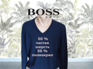 hugo boss оригинальный полушерстяной тонкий пуловер мужской мыс т синий l