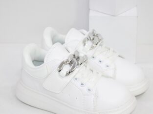Белые подростковые кроссовки для девочек на толстой подошве с крупной цепью
