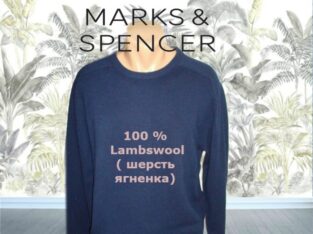 Marks & Spencer 100% шерсть ягненка Теплый мужской свитер т синий L