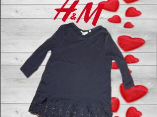 H&M Стильная женская кофточка лонгслив т синий с кружевом 3/4 рукав