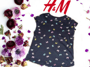 H&M 2-4Y organik cotton Летняя футболка т синий принт бабочки для маленькой принцессы