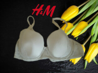 H&M 85С бело серый бюстгальтер с кружевом на косточках с кружевом