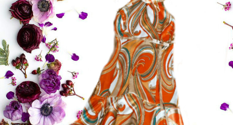 Платье женское цветное под атлас в принт с воланом