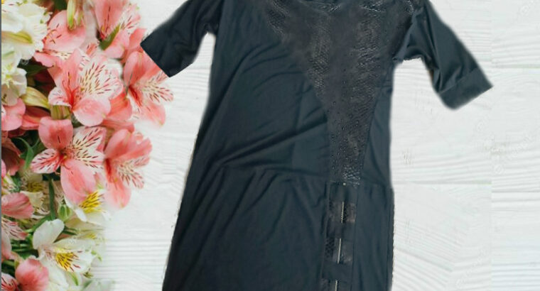 Pixola Стильное женское платье туника черное с отделкой 48-50 Польша